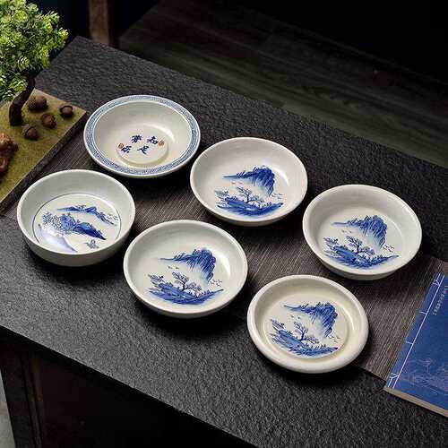 纯手工彩画青瓷茶壶承养壶垫陶瓷底座小茶盘茶具茶托茶道釉下彩