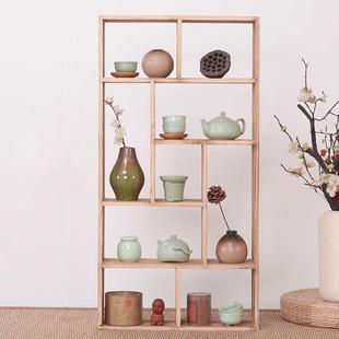 实木挂墙茶杯架博古架多层中式置物架多宝阁茶架茶壶收纳架茶具架