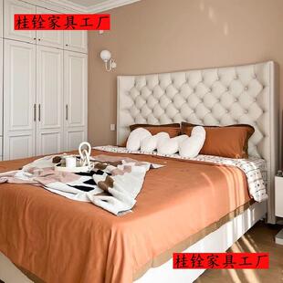 奶油风皮床拉扣实木北欧现代简约轻奢法式复古主卧双人婚床