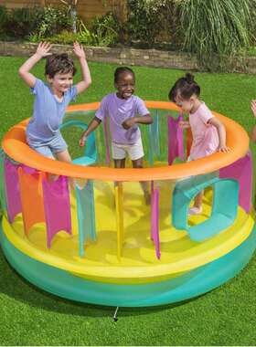 跨境彩色透明儿童充气跳床加厚充气蹦蹦床宝宝围栏跳跳乐52262