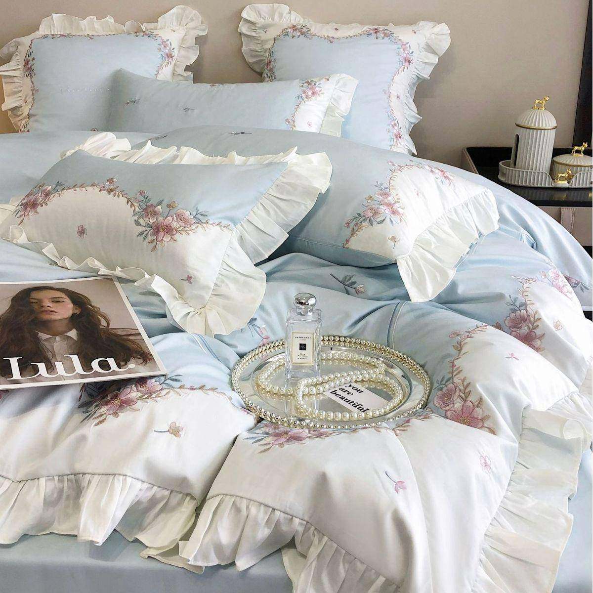 创意大拼角花边高密剪贴刺绣100S澳棉双股贡缎长绒棉床上四件套