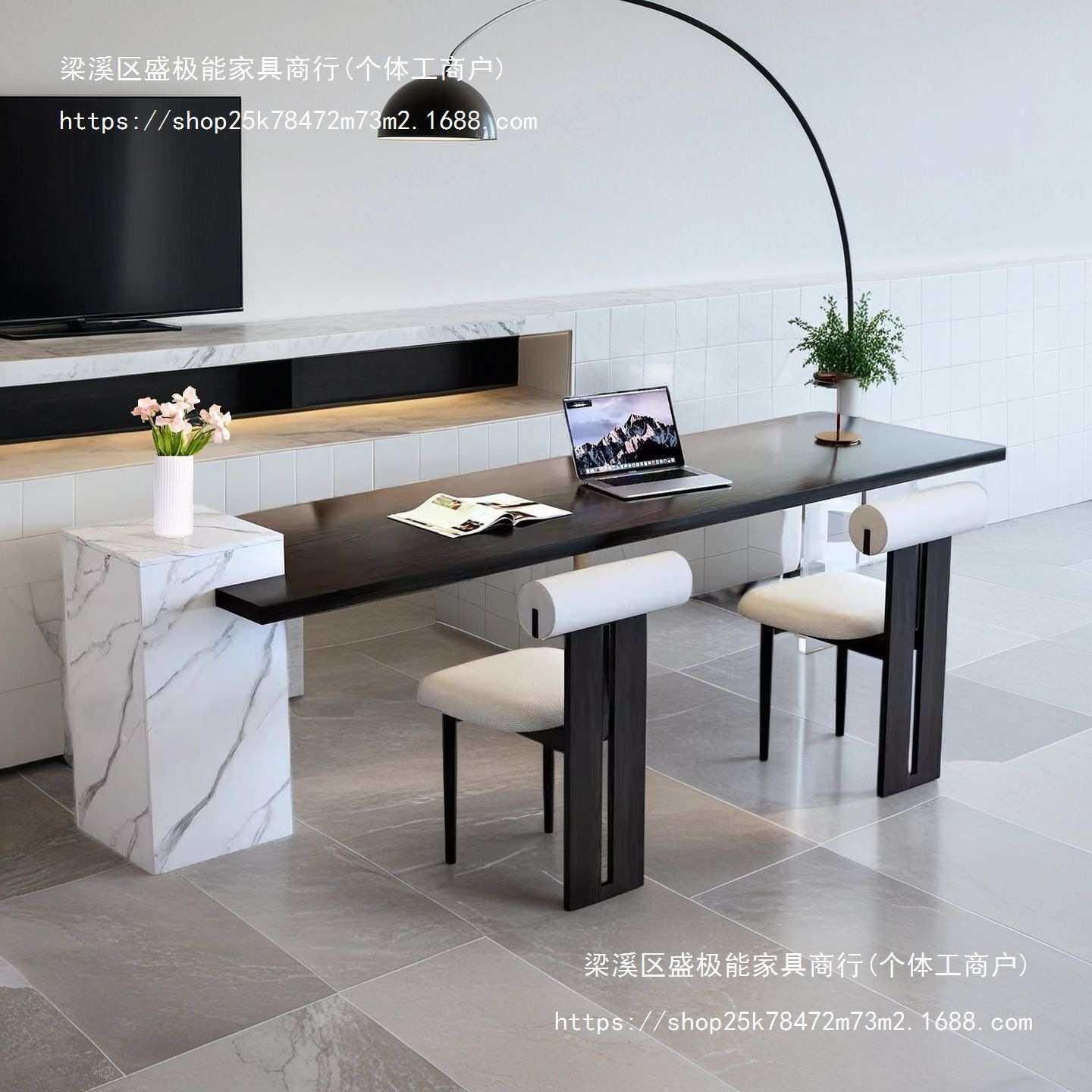 SJN2025新款客厅沙发后长条桌家用黑色实木书桌轻奢感岛台大板桌