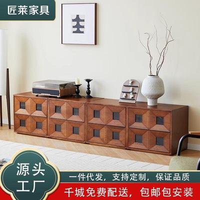 光阴收纳柜实木复古组合斗柜家用客厅边柜中古风储物置物卡门柜
