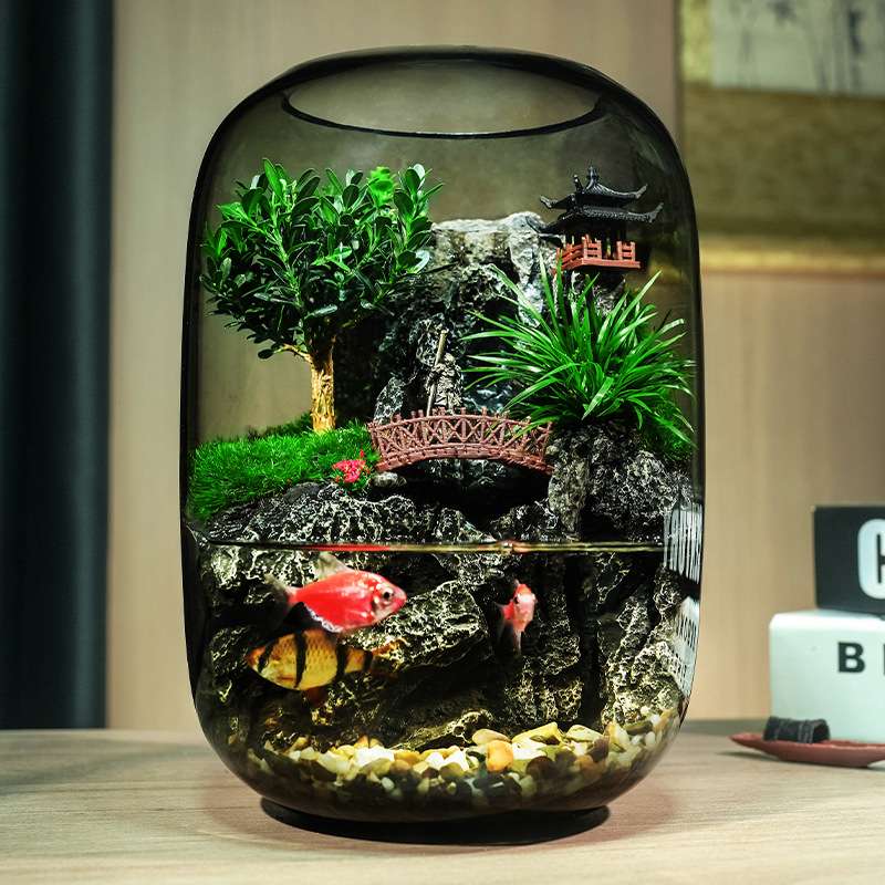 小桥流水款养鱼缸真植物苔藓微景观生态瓶办公室成品室内送礼
