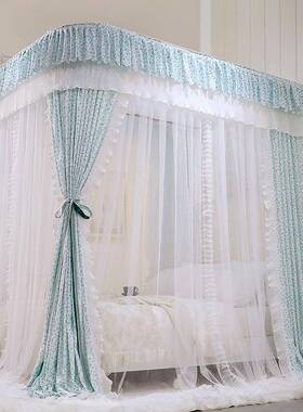 224款帐遮光防尘蚊床帘0一体家用公主新22117风U型导轨文帐床幔落