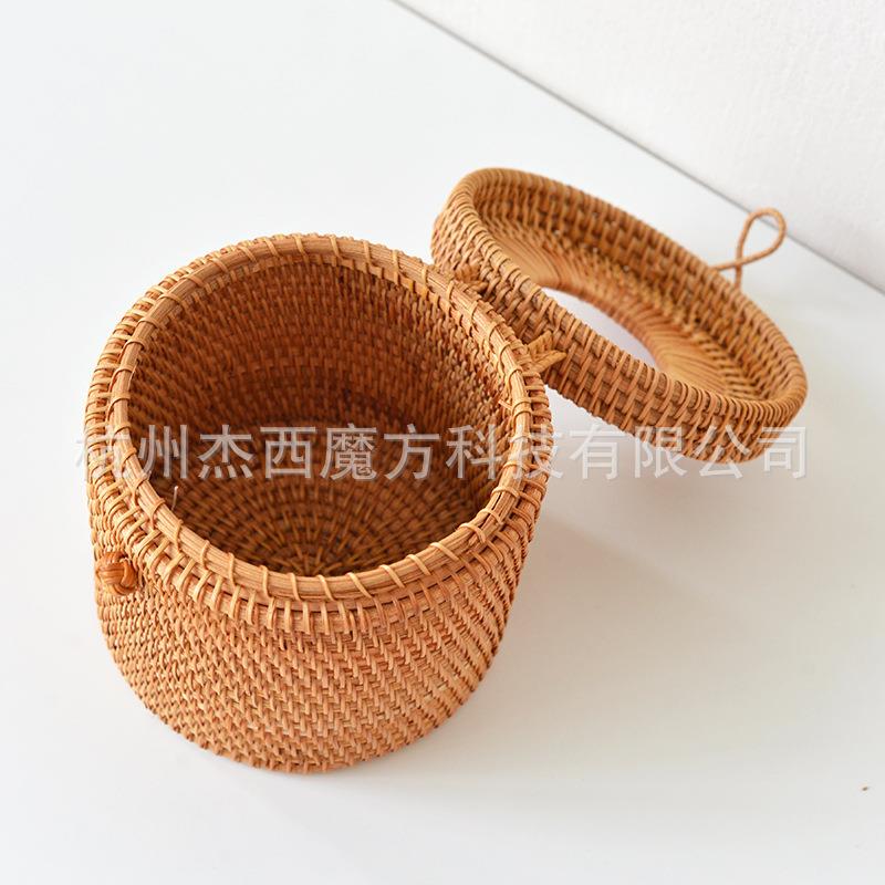 越南手503藤编圆筒纸巾盒收卷纸纳工盒用家纸巾筒收纳花艺道具
