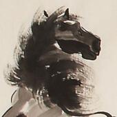 悲鸿纯手绘马装 饰物画国画水墨画动画客厅玄画关画房徐间画HAP壁