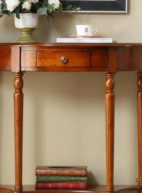 欧实木玄关桌隔断PSN柜台美式玄关柜条桌靠墙走长廊半圆玄关式新