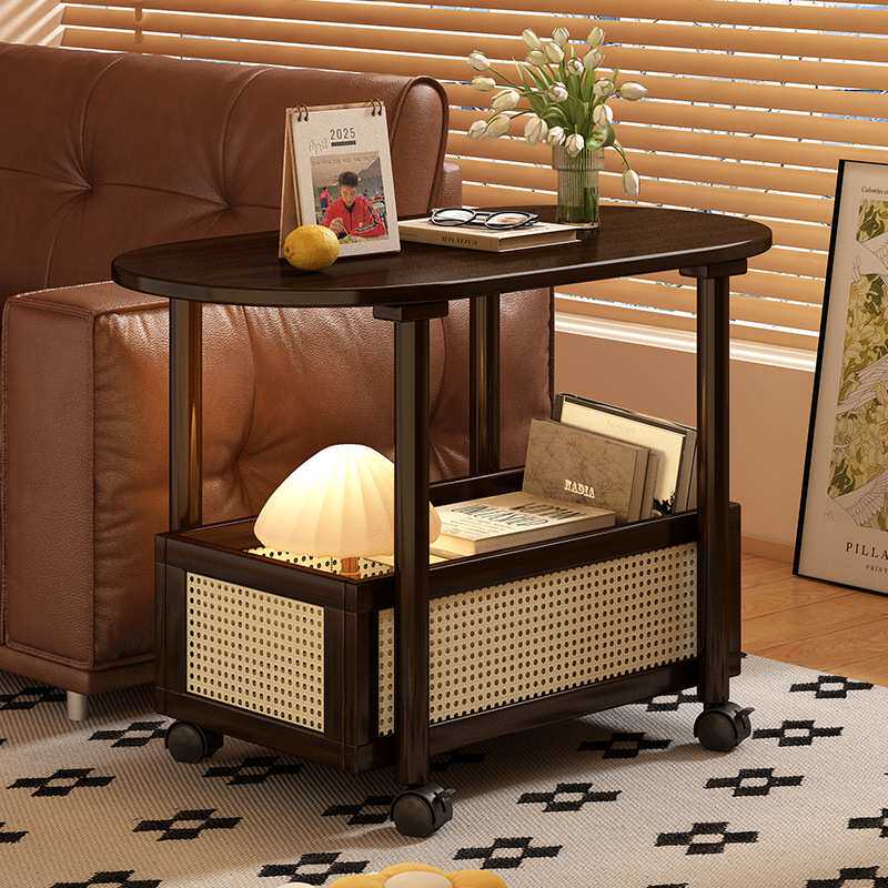 中古风沙发边几家用客厅床头可移动轻奢茶几小桌子双层置物小推车