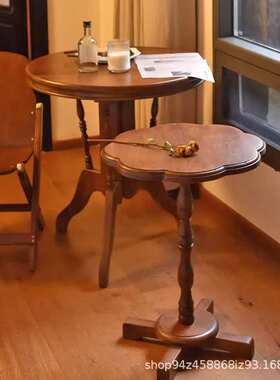 小茶几桌子茶桌实木摄影复古咖啡角拍摄法式家用阳台边几甜品桌
