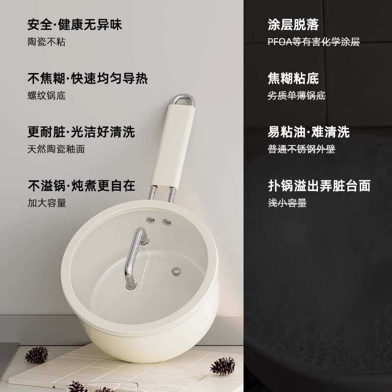 家用无涂层不粘锅一人食奶锅宝宝辅食锅小锅婴儿热奶锅泡面蒸煮锅