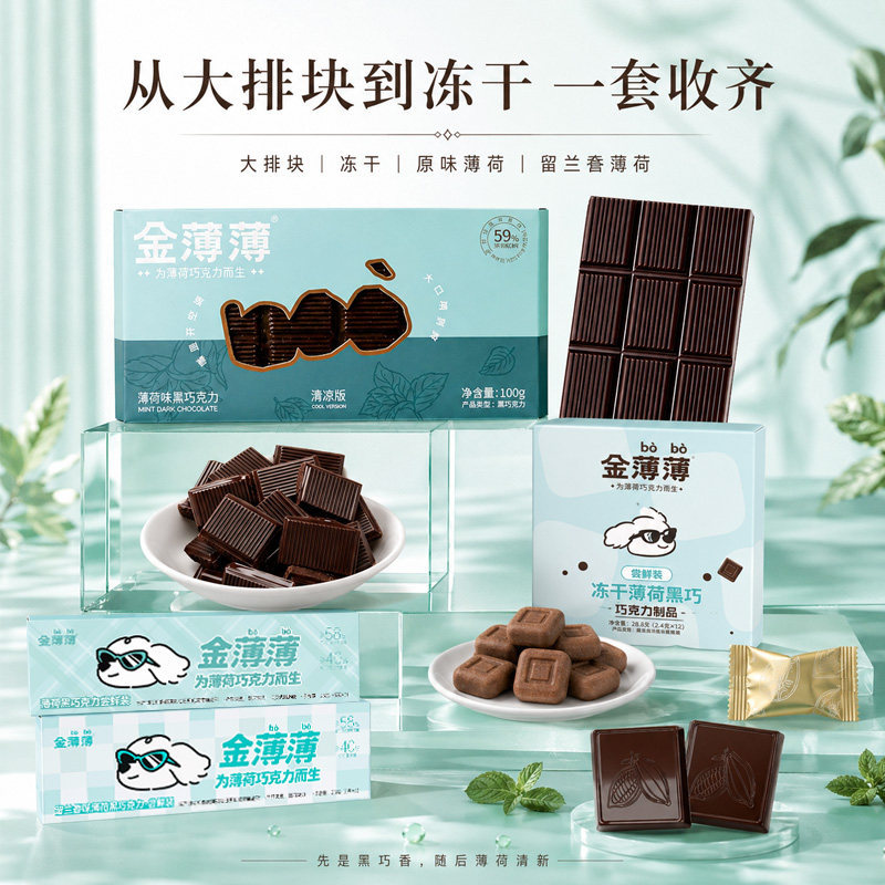 金薄薄留兰香冻干薄荷黑巧组合