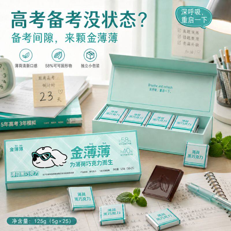 【备考常备】薄荷黑巧克力可可脂清凉不犯困办公室零食学生礼盒