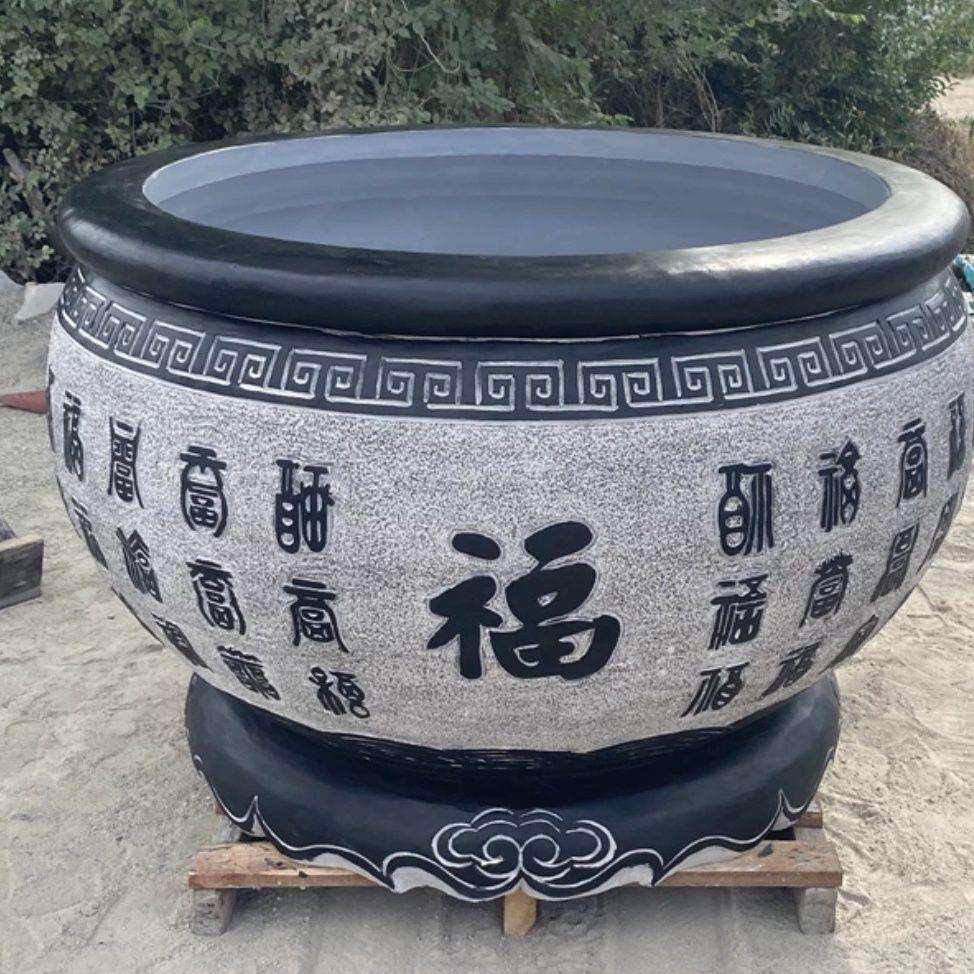 石雕鱼缸花盆庭院水缸旺宅青石家用室外仿古荷花门鱼缸家用