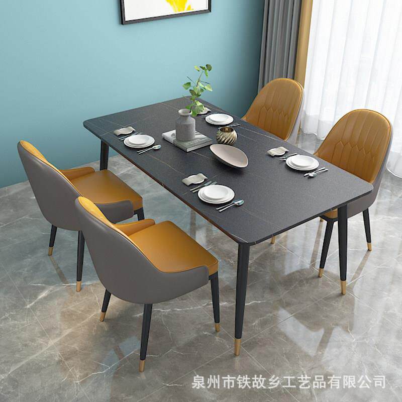 意式极简岩板餐桌轻奢小户型家用吃饭桌简约餐饮店桌椅组合