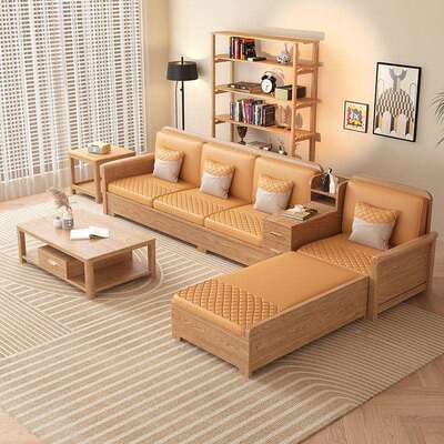 两用现代简约小户型客厅储物原木色家具北欧白蜡实木沙发冬夏组合