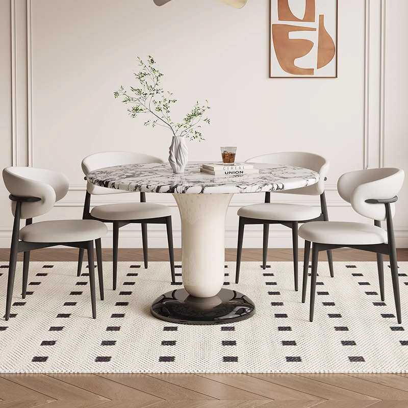 法式bao格丽大理石圆形带转盘小户型家用小尺寸广东佛山餐桌椅子