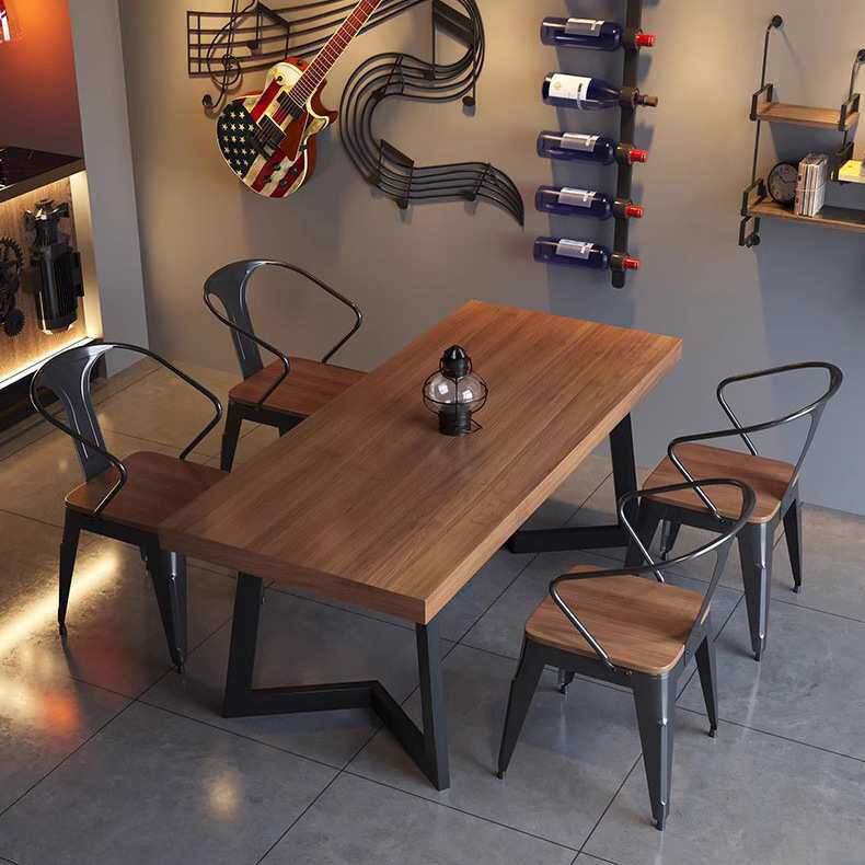 铁艺实木餐桌椅组合复古工业风酒吧餐厅火锅店烧烤店商用简约餐桌