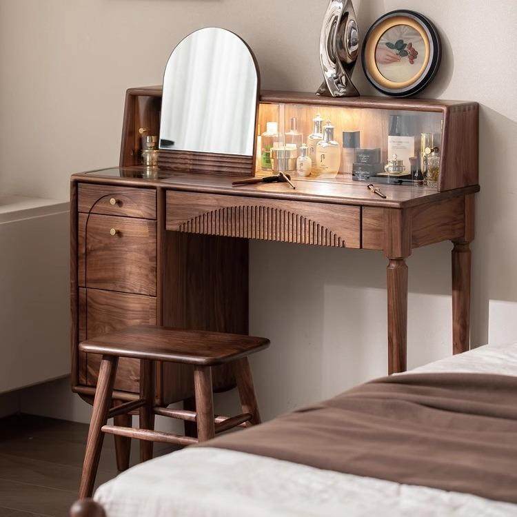 北欧复古黑胡桃木梳妆台原木樱桃木化妆桌小户型收纳柜多功能书桌,3C数码配件,USB灯,淘宝优惠券,粉丝福利购,淘宝优惠卷