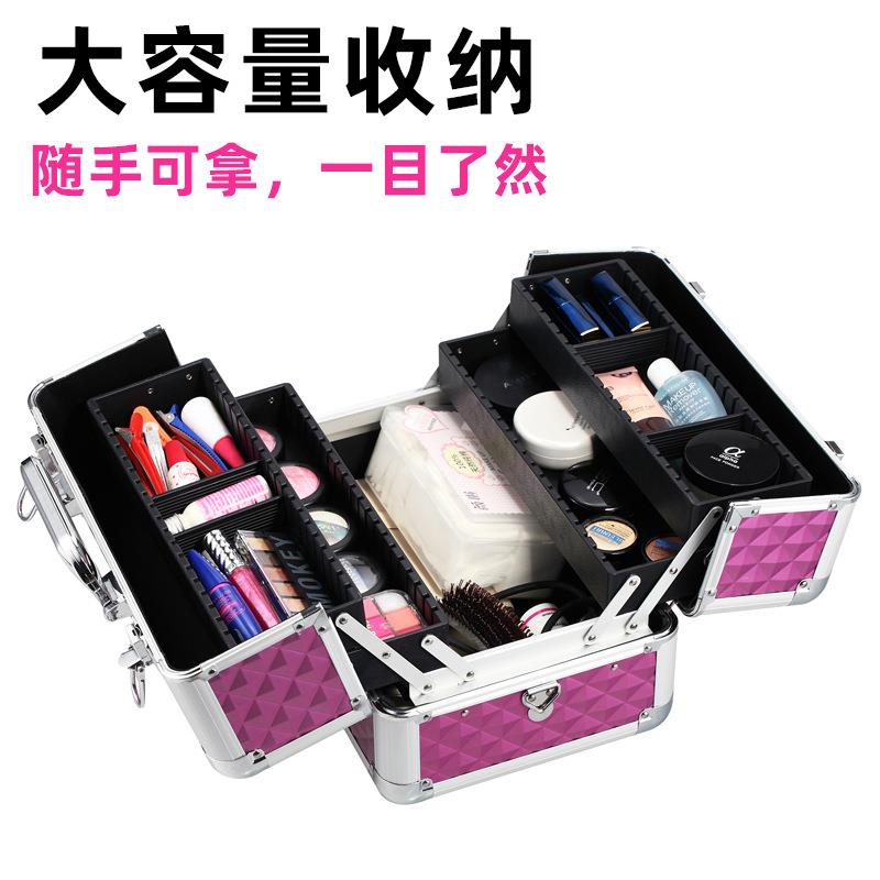 手提铝合金化妆收纳箱多功能美发美甲工具箱带锁技师纹绣工具箱