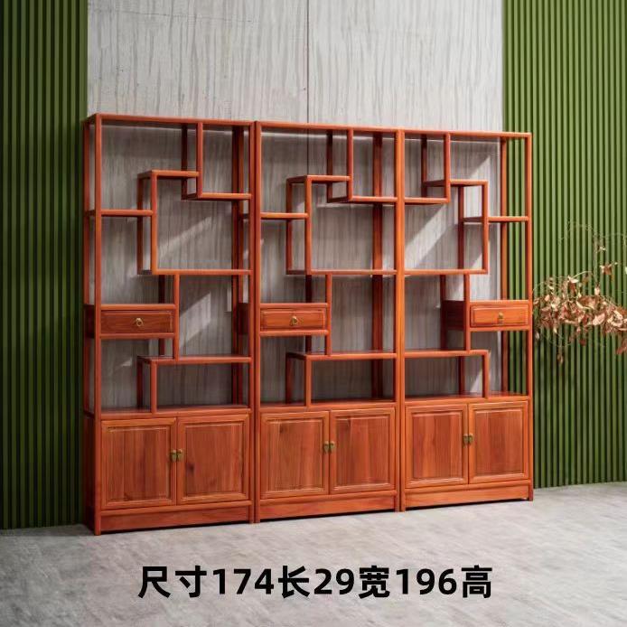 新中式博古架实木客厅书架玄关展示柜茶室仿古老置物架隔酒柜实木
