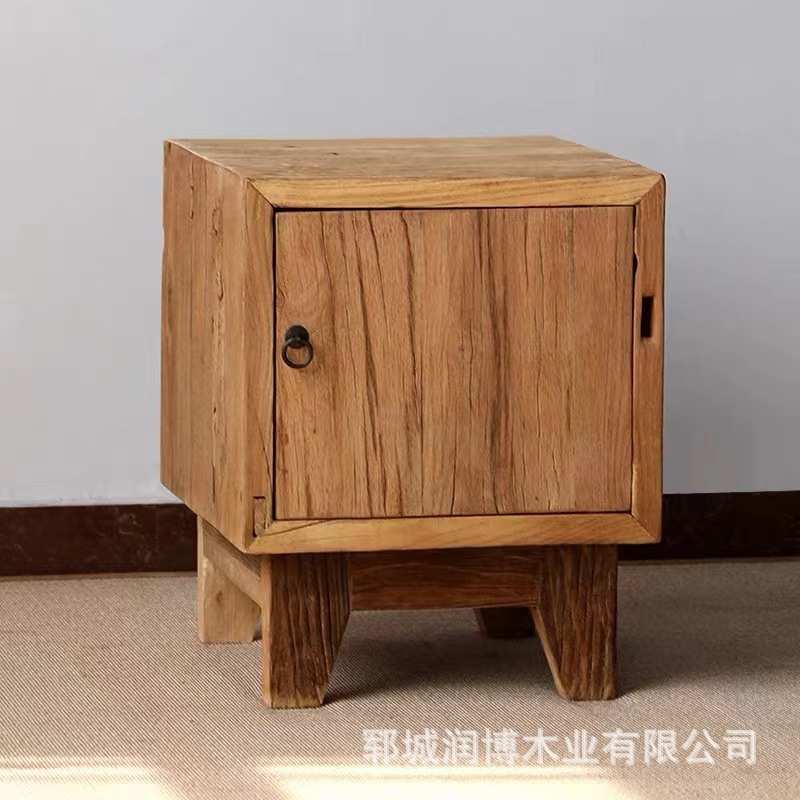 老榆木新中式实木床头柜整装简约储物柜带抽屉柜二斗柜子卧室家具
