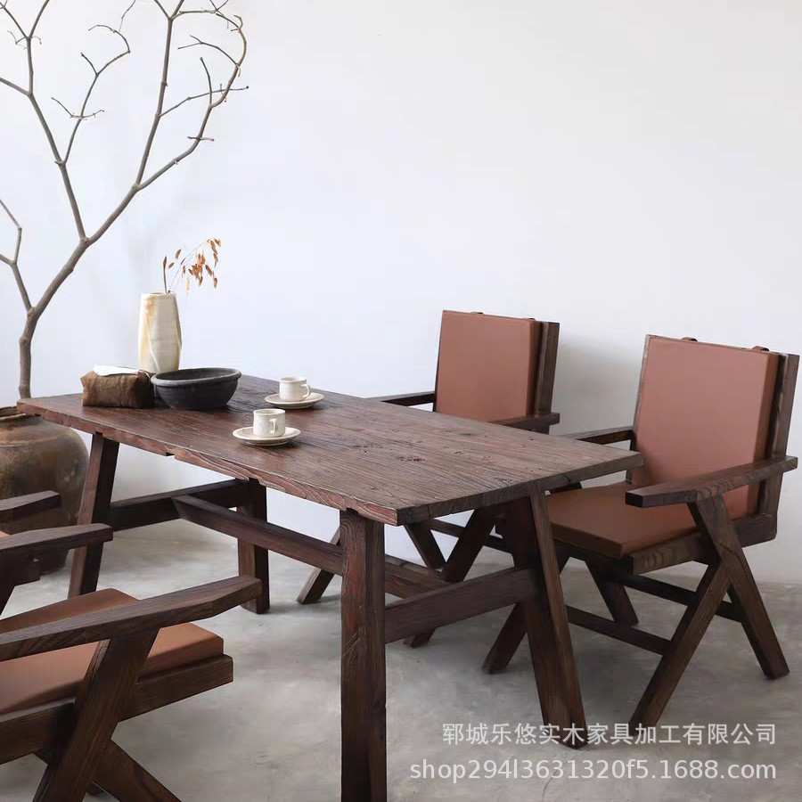 新中式老榆木家用书桌餐桌茶桌学习桌子办公会议桌实木老榆木长桌