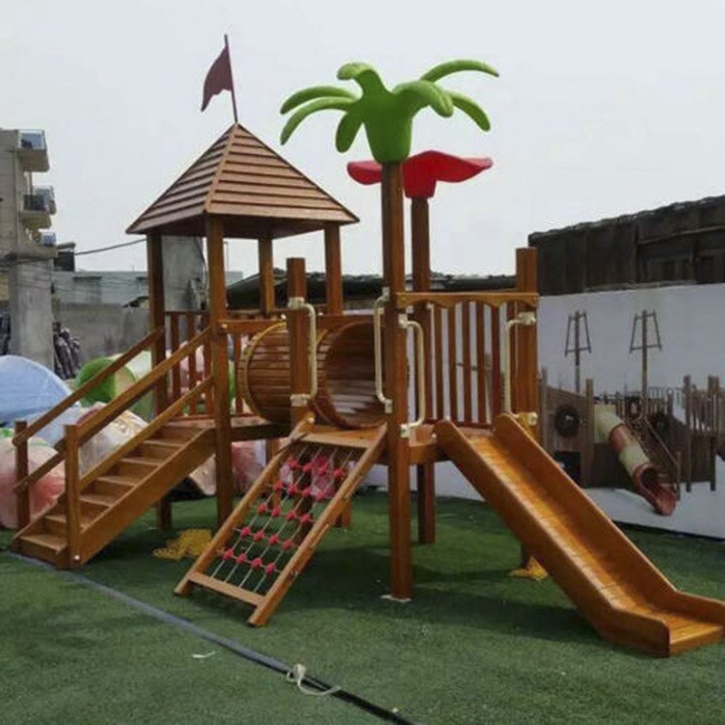 幼儿园木质滑梯小区木质组合滑梯儿童户外黄花梨木攀爬架