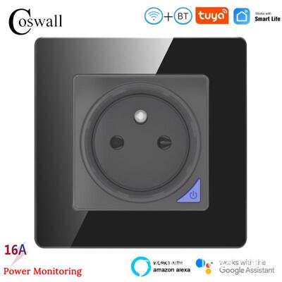 玻璃面板WIFI zigbee Tuya智能欧标欧规墙壁插座 带电量统计Alexa