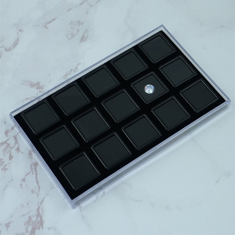 15只亚克力方形透明玻璃面彩宝收纳展示收纳盒子带盖直播看货拍照