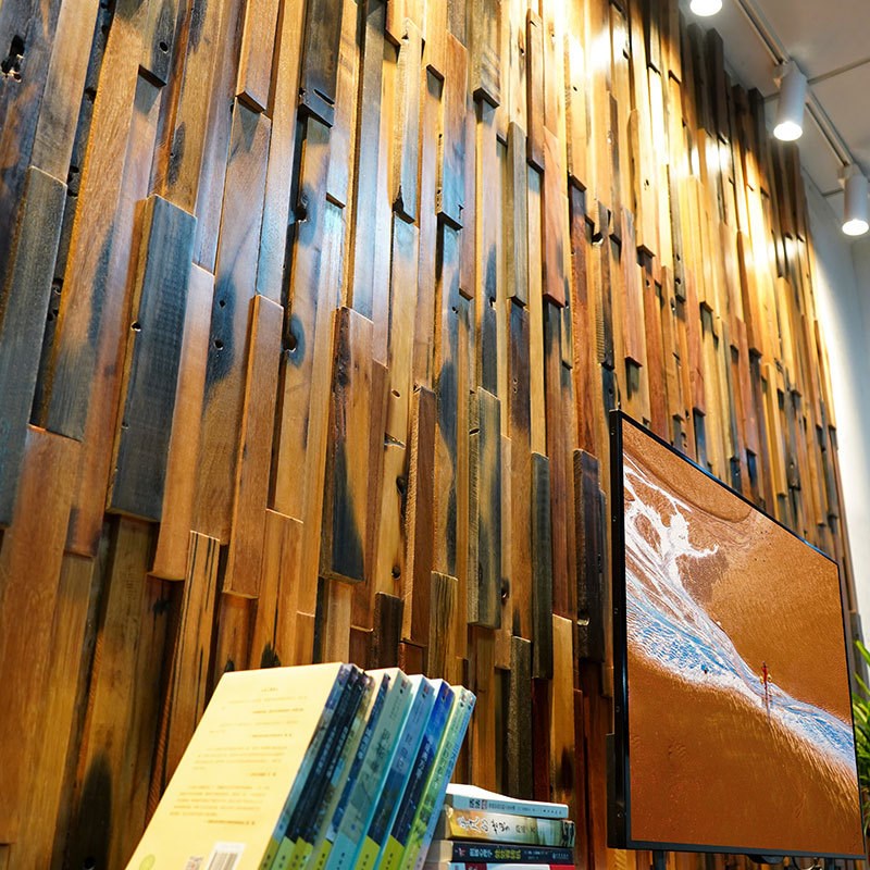 古老船木马克电视背景墙招牌牌匾前台实木木头装饰背景墙木条线条