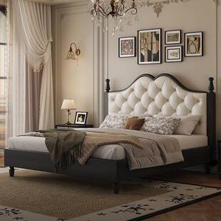 法式复古拉扣双人真皮床全实木主卧大床2x2米中古风轻奢软包婚床