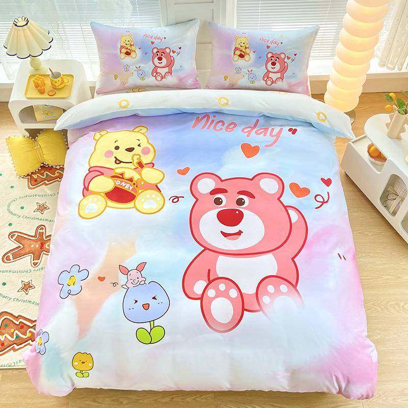 卡通儿童纯棉床上用品四件套草莓熊全棉夏季床单被罩被套三件套,纺织面料/辅料/配套,纺织机械配件,淘宝优惠券,粉丝福利购,淘宝优惠卷