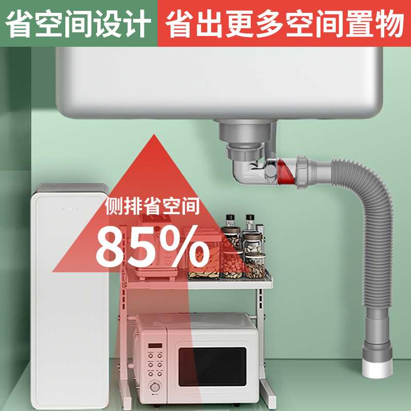 下水管防返臭双溢水接口防漏洗菜池排水管304不锈钢防锈钢头下水
