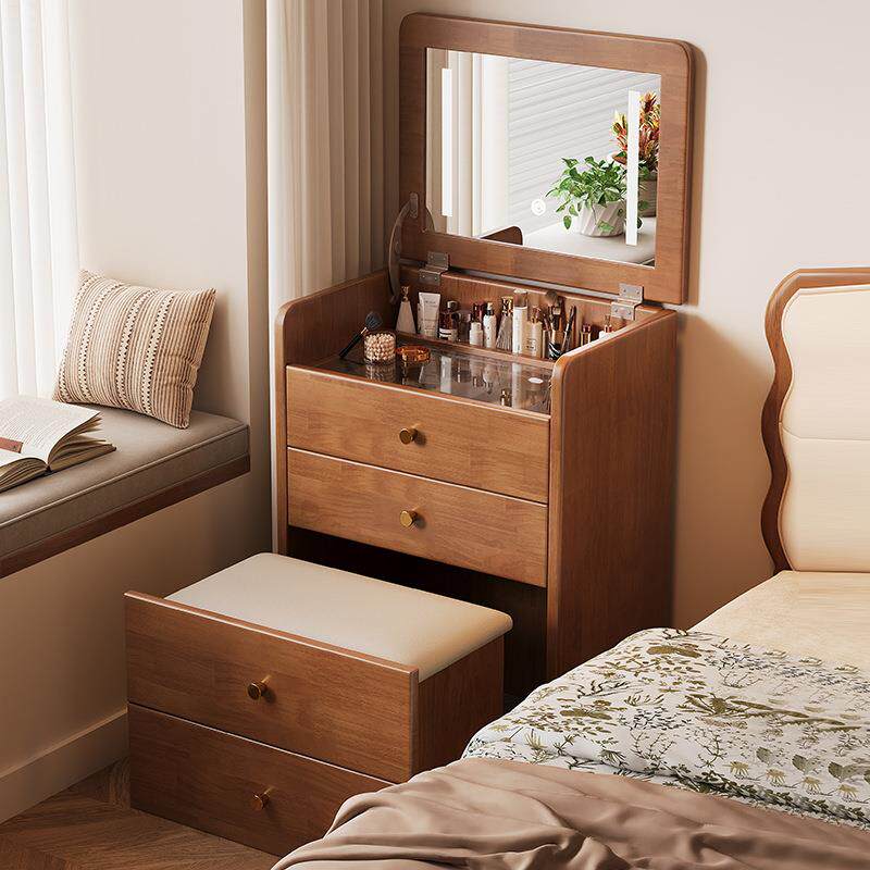 实木梳妆台斗柜一体化妆桌翻盖镜子家用卧室床边小型多功能收纳柜