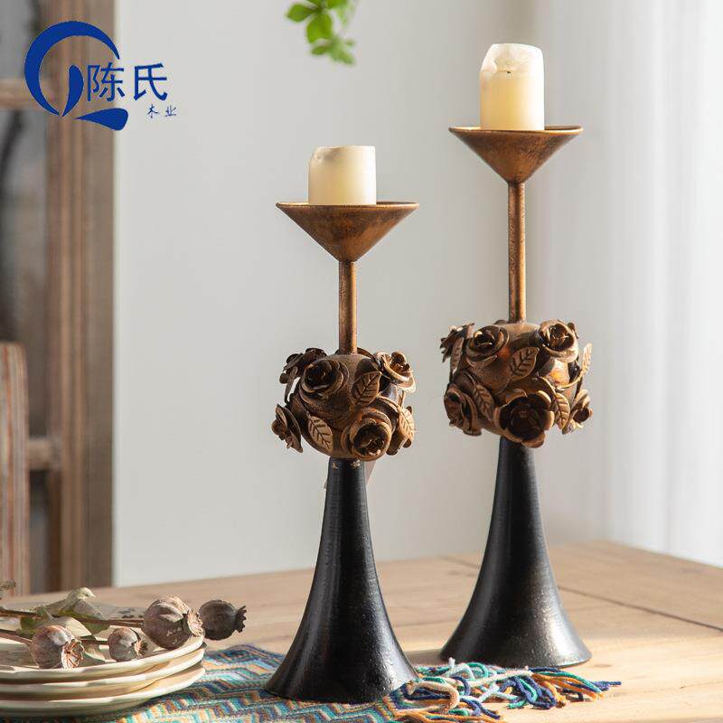 美式复古轻奢玫瑰花蜡烛台摆件家用烛光晚餐道具西餐烛台装饰摆件