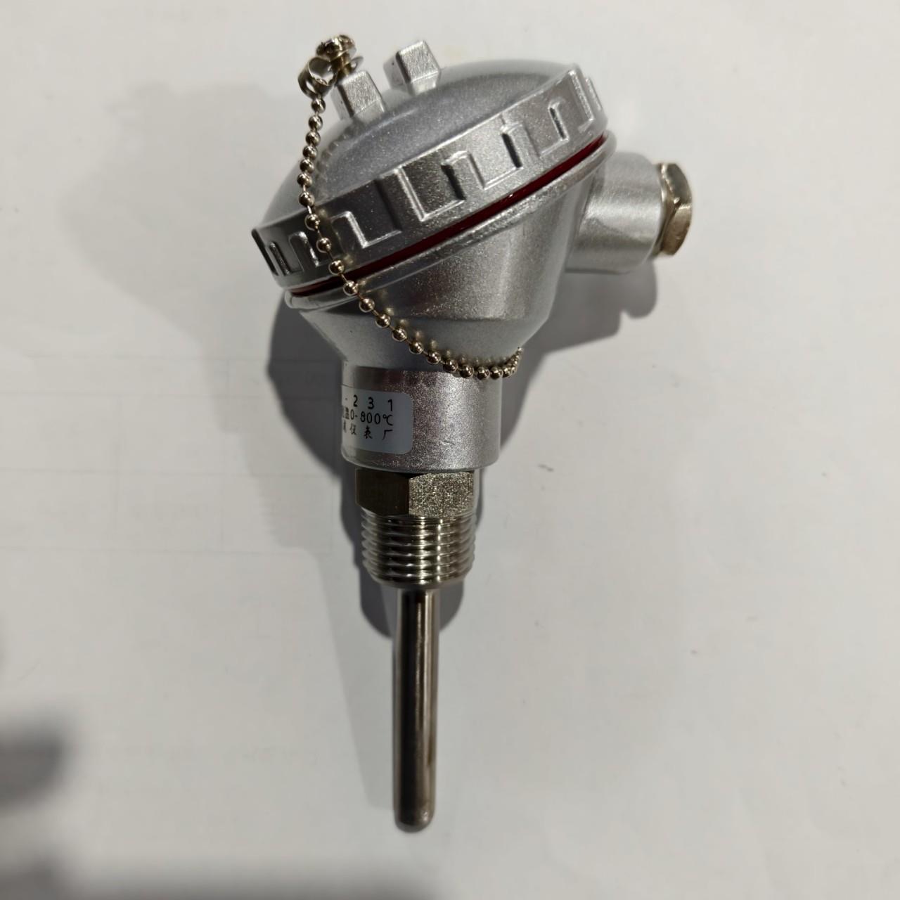 K型热电偶高温接线盒式PT100温度变送器铠装热电偶4分螺纹连接不