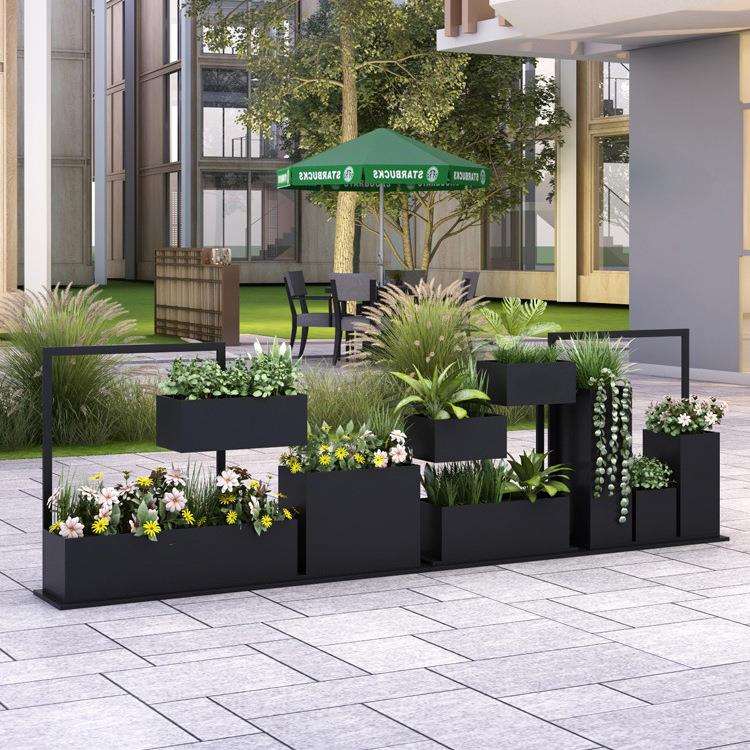 户外铁艺绿植花箱组合盆景架田园花架花槽地面市政道路围栏花卉架
