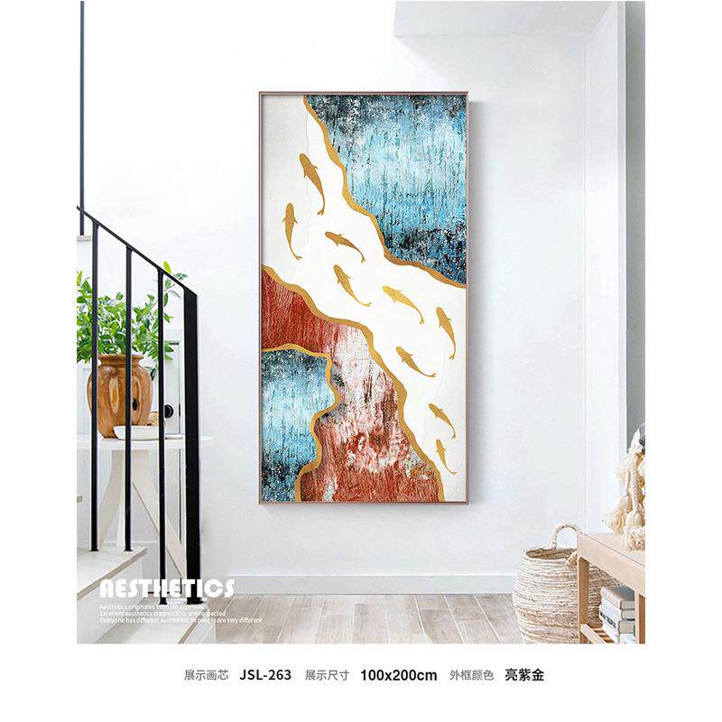 厂家直销中式挂画入户玄关画九鱼图新中式玄关装饰画禅意抽象画