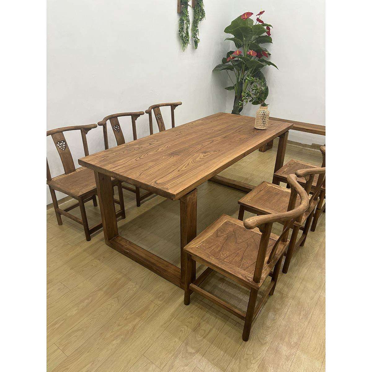 莫比恩台吧台书桌实木电脑桌公桌桌批老榆木大板桌家用餐桌