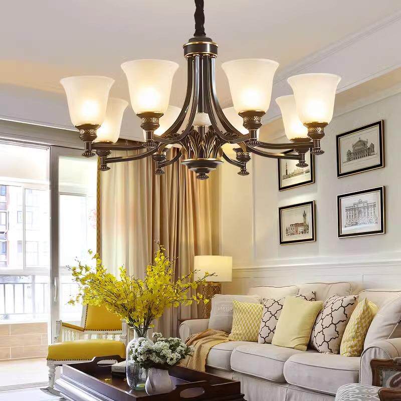 美式全铜吊灯客厅灯简约大气复古灯具餐厅创意客厅新款卧室灯饰