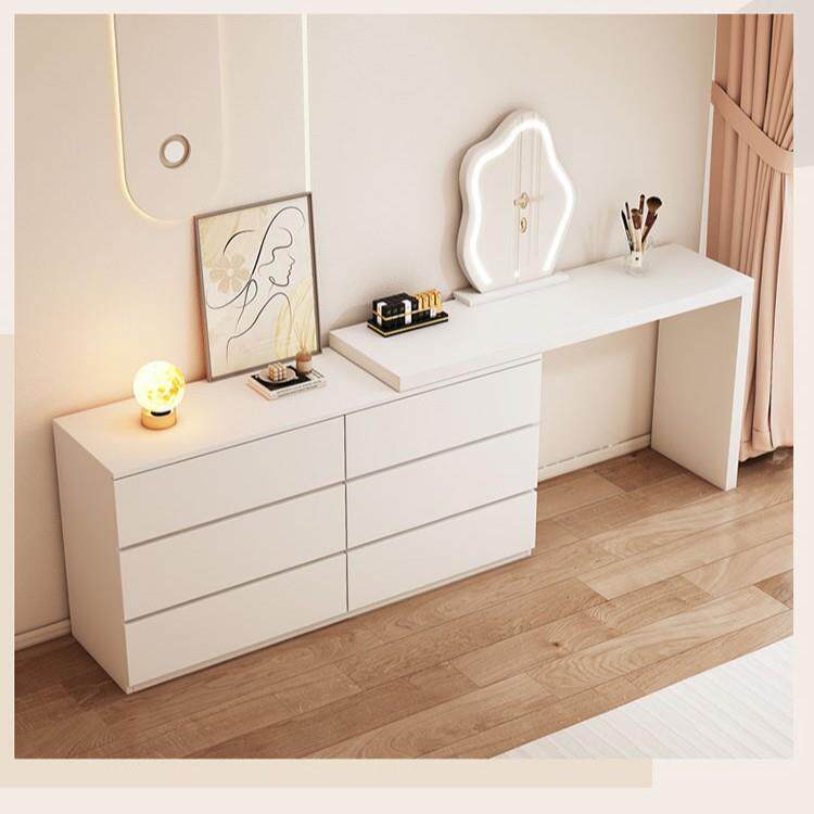 梳妆台卧室简约现代奶油风斗柜梳妆台一体小型化妆桌可伸缩化妆台