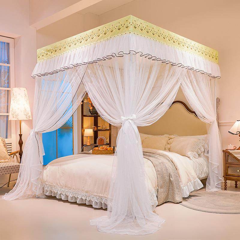 落地蚊帐家用卧室三开门支架全罩式公主风床帘幔纱1米8大床防尘罩