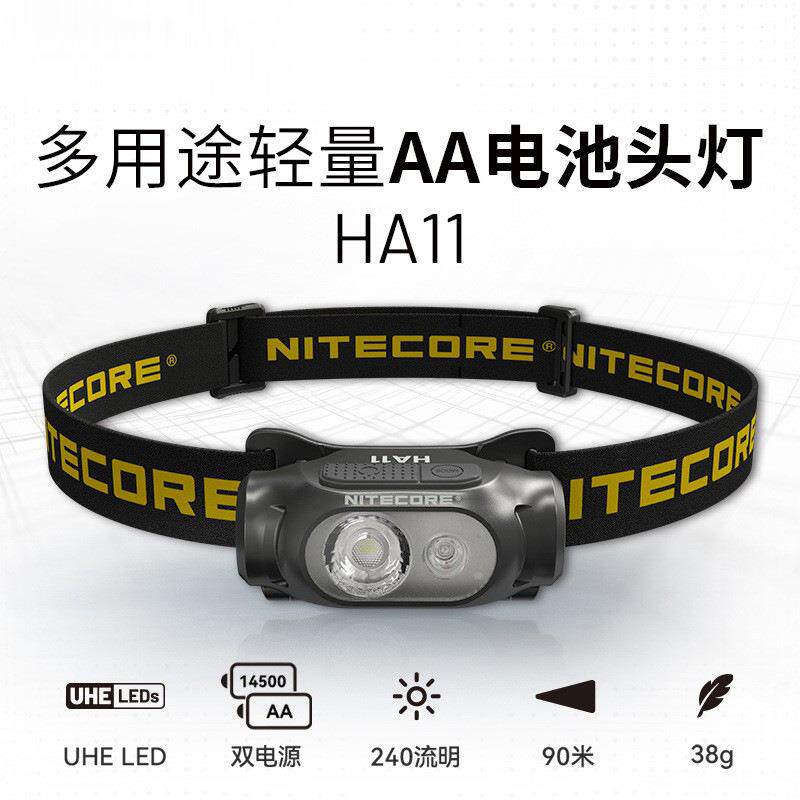 奈特科尔HA11轻量头灯可更换AA电池防水户外徒步高亮头灯2024新款