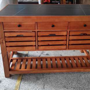 美式乡村中岛台实木料理台开放式餐边柜复古厨房家用操作台餐桌柜