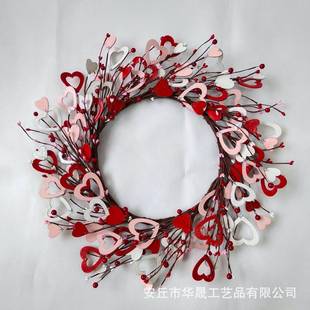 仿真圣诞花环情人节仿真花环门挂木牌心形壁挂装饰婚礼布置