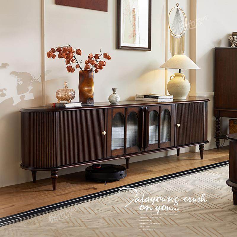 古风中2024客厅复古实木电视柜樱桃木圆角美式全组合新款茶几家用