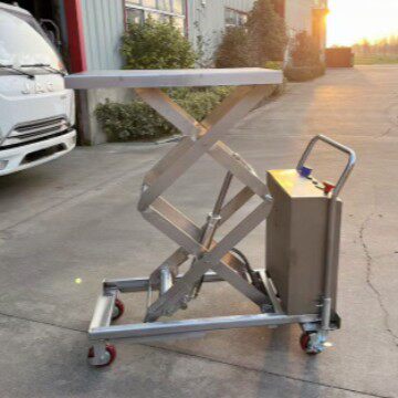 普尔夫移动手动液压升降车304全不锈钢剪叉式平台车小型卸货平台