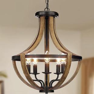 现代农舍吊灯灯具餐厅厨房岛乡村吊灯复古木纹理和黑色饰面