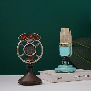 复古麦克风模型道具老式铁艺怀旧古风拍照摆件民国旧物品软装饰品